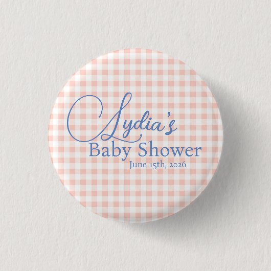Pfirsichrosa Gingham-Karo-Peel-and-Stick-Tapete Button (Vorderseite)