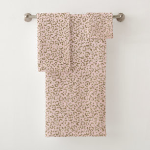 Pfirsichrosa Glitzer Gold Leopard Printwerbung     Badhandtuch Set