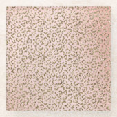 Pfirsichrosa Glitzer Gold Leopard Printwerbung   Glasuntersetzer (Vorderseite)