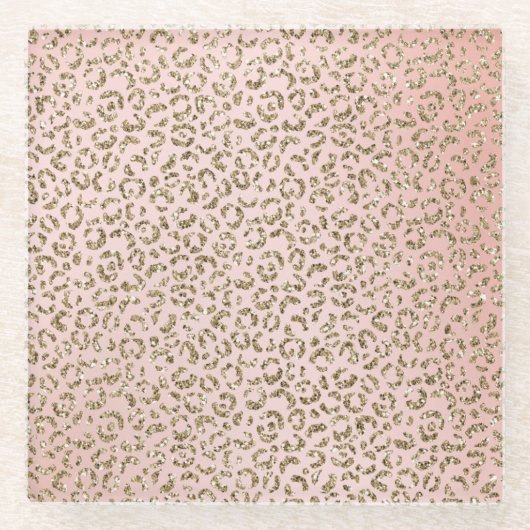 Pfirsichrosa Glitzer Gold Leopard Printwerbung Glasuntersetzer (Vorderseite)