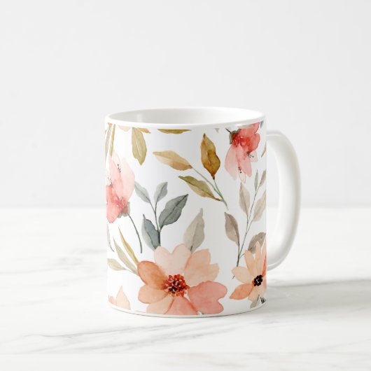 Pfirsichrosa Muster Kaffeetasse (VorderseiteRechts)