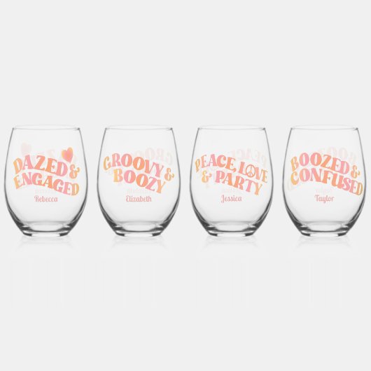 Pfirsichrosa Retro getanzt und Verlobt Weinglas Ohne Stiel (Vorderseite)