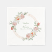 Pfirsichrosa Rose-grüne Blütengoldrahmen Hochzeit Serviette (Vorderseite)