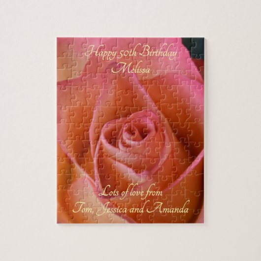 Pfirsichrosa Rose Puzzle personalizable (Vertikal)