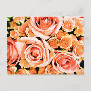 Pfirsichrosa Rosenbouquet Postkarte