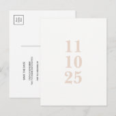 Pfirsichrosa Typografie Save the Date Postkarte (Vorne/Hinten)