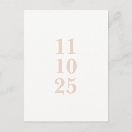 Pfirsichrosa Typografie Save the Date Postkarte (Vorderseite)