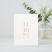 Pfirsichrosa Typografie Save the Date Postkarte (Stehend Vorderseite)