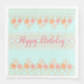 Pfirsichrosa und Aquamarine, blumengeschmückte Serviette (Vorderseite)