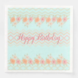 Pfirsichrosa und Aquamarine, blumengeschmückte Serviette