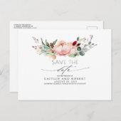 Pfirsichrosa und Burgund - Floral Save the Date Postkarte (Vorne/Hinten)