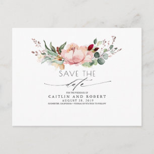 Pfirsichrosa und Burgund - Floral Save the Date Postkarte