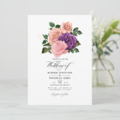 Pfirsichrosa und Lavendel Lila Blumenhochzeit Einladung (Stehend Vorderseite)