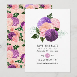 Pfirsichrosa und Lavendel Lila Blumenhochzeit Save The Date