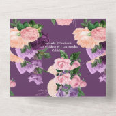 Pfirsichrosa und Lila Blumenhochzeit All In One Einladung (Rückseite)