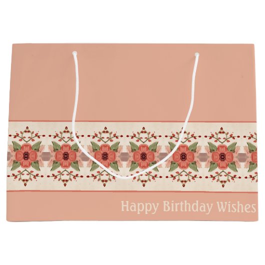 Pfirsichrosa und rostrote Flora Große Geschenktüte (Vorderseite)