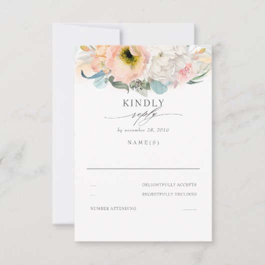 Pfirsichrosa und weiße Blütenhochzeit RSVP Karte (Vorderseite)
