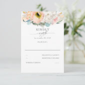 Pfirsichrosa und weiße Blütenhochzeit RSVP Karte (Stehend Vorderseite)