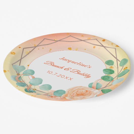 Pfirsichrosa Weißer Brunch Bläschen Pappteller (Schrägansicht)