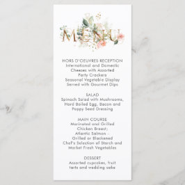 Pfirsichrosa Weißes, florales Hochzeitsmenü Menükarte
