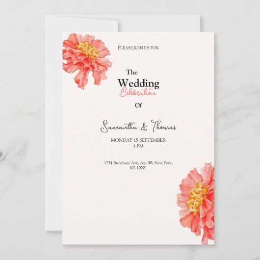 Pfirsichrosafarbene Rosen elegante Hochzeitseinlad Einladung (Vorderseite)