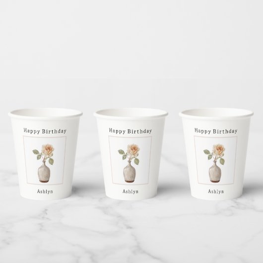 Pfirsichrose im Vasen-Geburtstag Pappbecher (Multi)