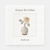 Pfirsichrose im Vasen-Geburtstag Serviette (Vorderseite)