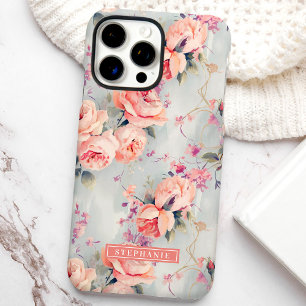 Pfirsichrosen Florales Design mit individuellem Na iPhone 16 Pro Max Hülle