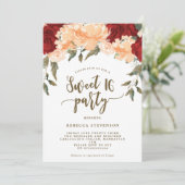Pfirsichrot Blütensüß 16 Party Einladungen (Stehend Vorderseite)
