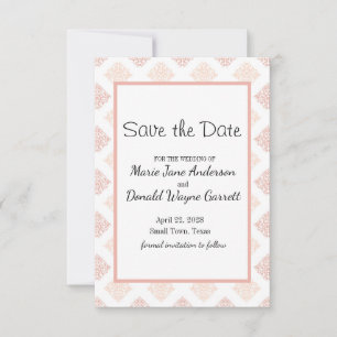 Pfirsichrote Damast-Verzierung Save The Date