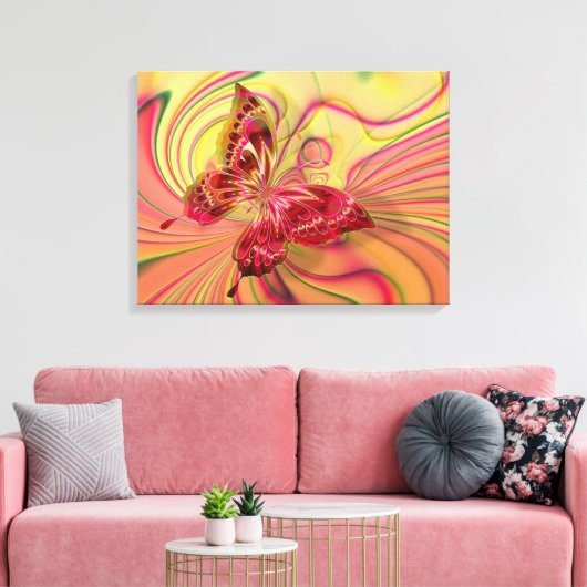 Pfirsichroter Schmetterling gepackte Leinwand (Insitu (Wohnzimmer))