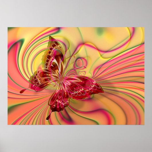 Pfirsichrotes Schmetterlingposter Poster (Vorne)