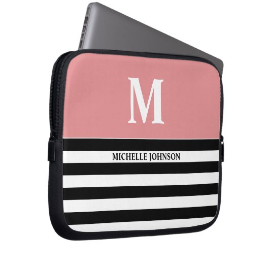 Pfirsichschwarz gestreiftes Notebook für Frauen od Laptopschutzhülle (Vorne Rechts)