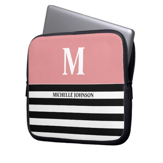 Pfirsichschwarz gestreiftes Notebook für Frauen od Laptopschutzhülle (Vorderseite Links)