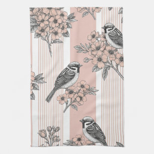 Pfirsichstreifen Blumen-Vogel Elegant (2) Geschirrtuch
