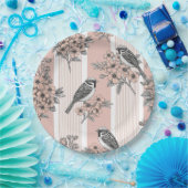 Pfirsichstreifen Blumen-Vogel Elegant (2) Pappteller (Party)