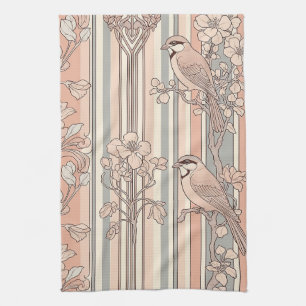 Pfirsichstreifen Blumen-Vogel Elegant (3) Geschirrtuch