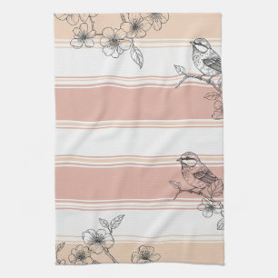 Pfirsichstreifen Blumen-Vogel Elegant (4) Geschirrtuch