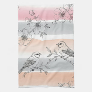 Pfirsichstreifen Blumen-Vogel Elegant (6) Geschirrtuch