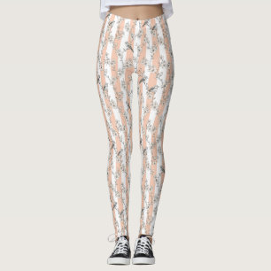 Pfirsichstreifen Blumen-Vogel Elegant (6) Leggings