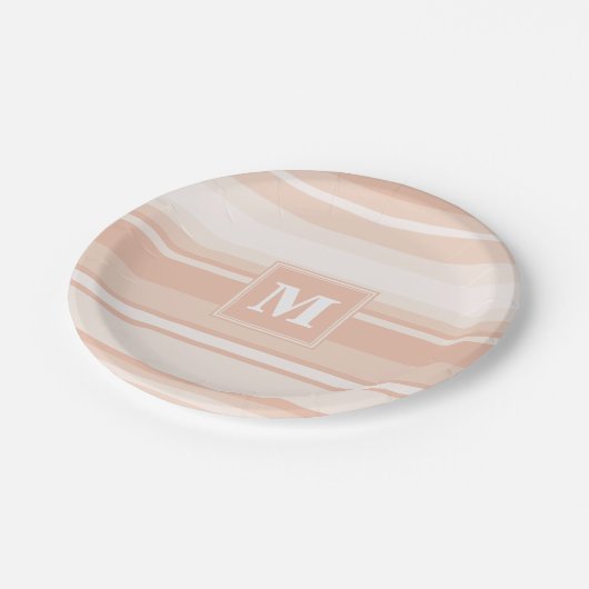 Pfirsichstreifen Pappteller (Schrägansicht)