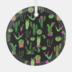 Pflanze Aquarellkaktuspflanzen Nahtloser Hintergru Ornament Aus Glas