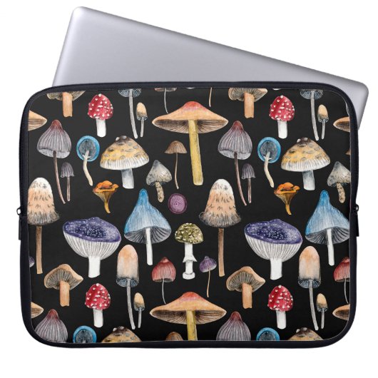 Pflanze: Aquarellpilze, Blätter pattern Laptopschutzhülle (Vorderseite)