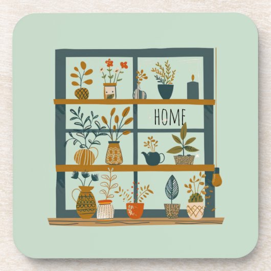 Pflanze auf Fensterfläche Getränkeuntersetzer (Vorderseite)