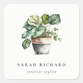 Pflanze aus gepolstertem Leafy House Botanisch Quadratischer Aufkleber (Vorderseite)