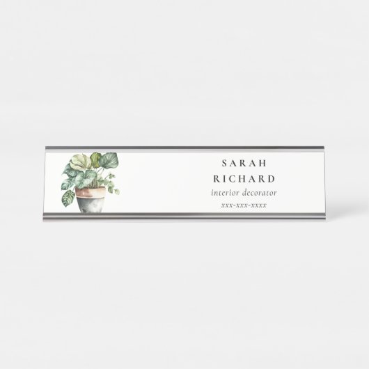 Pflanze aus gepolstertem Leafy House Botanisch Schreibtischnamensplakette (Vorderseite )