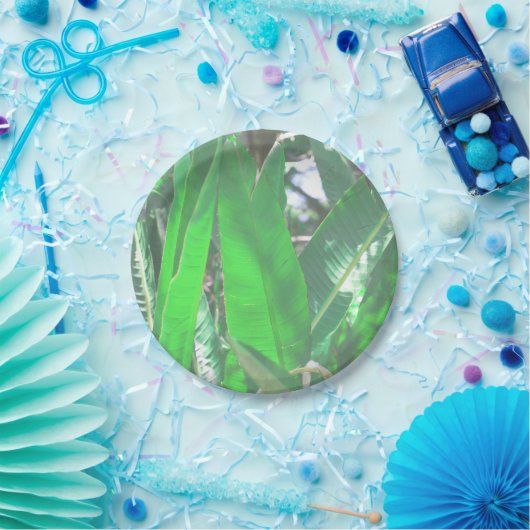 Pflanze aus grünem Blattbanan, pastellfarben Pappteller (Party)