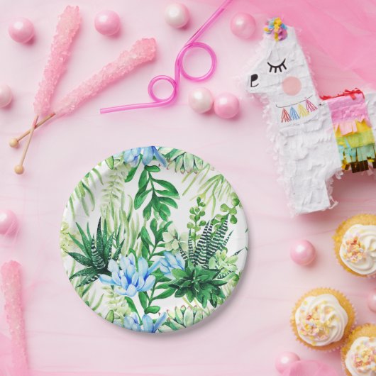 Pflanze, Blätter, Aquarellgrün und blau Pappteller (Party)