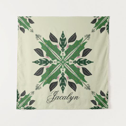 Pflanze Botanischer Garten Boho Green Mandala Name Wandteppich (Vorderseite)