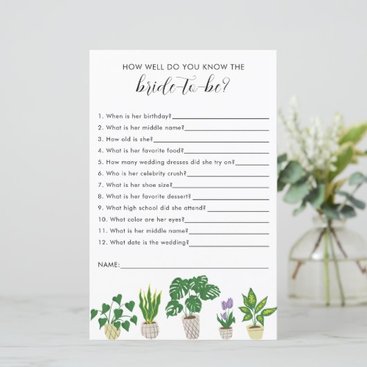 Pflanze Brautparty Game Wie gut wissen Sie (Stehend Vorderseite)